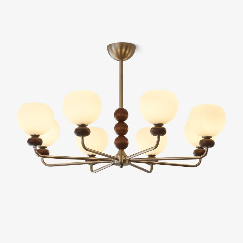 Vilorira Kronleuchter aus Walnuss-Holz und Glas im klassischen Orb-Design