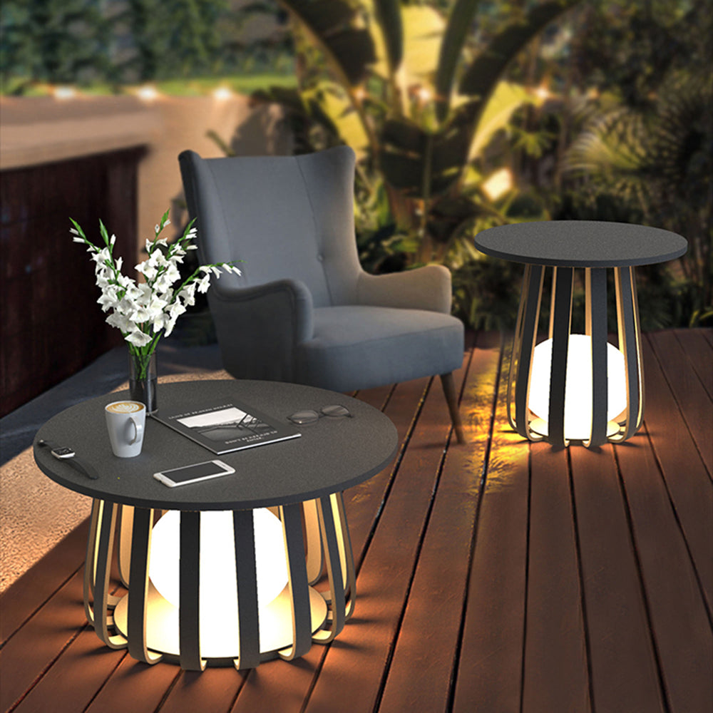 Ray Modern LED Außenstehleuchte mit Tisch Schwarz Garten Metall Solar 2 Stile