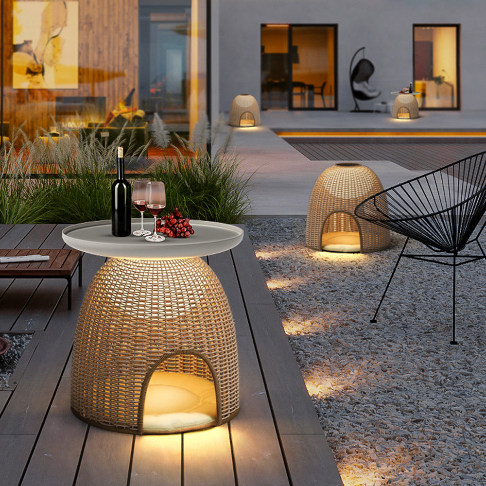 Ritta Natürlich LED Außenstehleuchte mit Tisch GartenMetall/Rattan USB/Solar 40/47CM