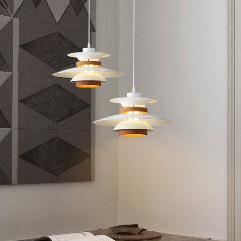Valentina Modern Pendelleuchte Schwarz Weiß Holz Metall Esszimmer
