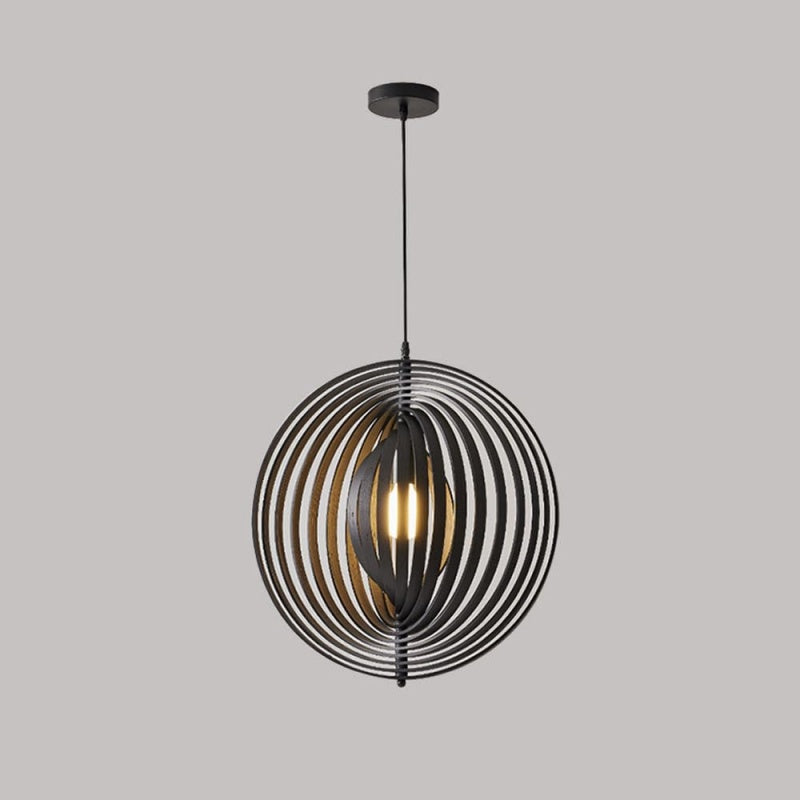 Muto Japanisch LED Pendelleuchte Schwarz/Gold Holz Schlafzimmer
