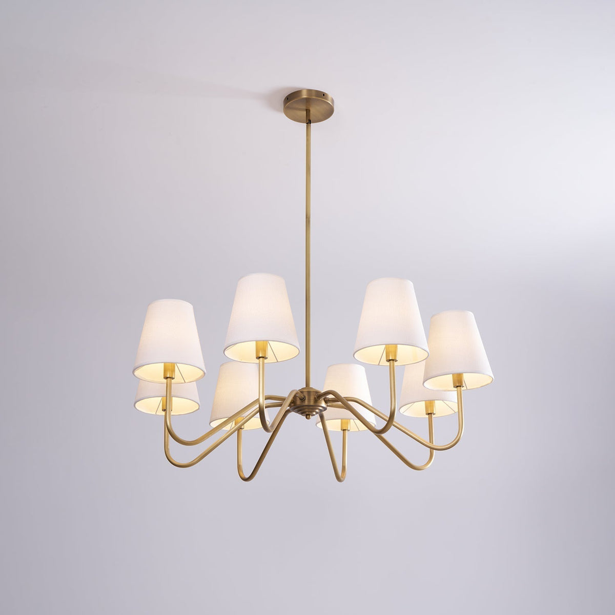 Viraean Vintage Industrial Kronleuchter aus Messing mit Stoffschirm
