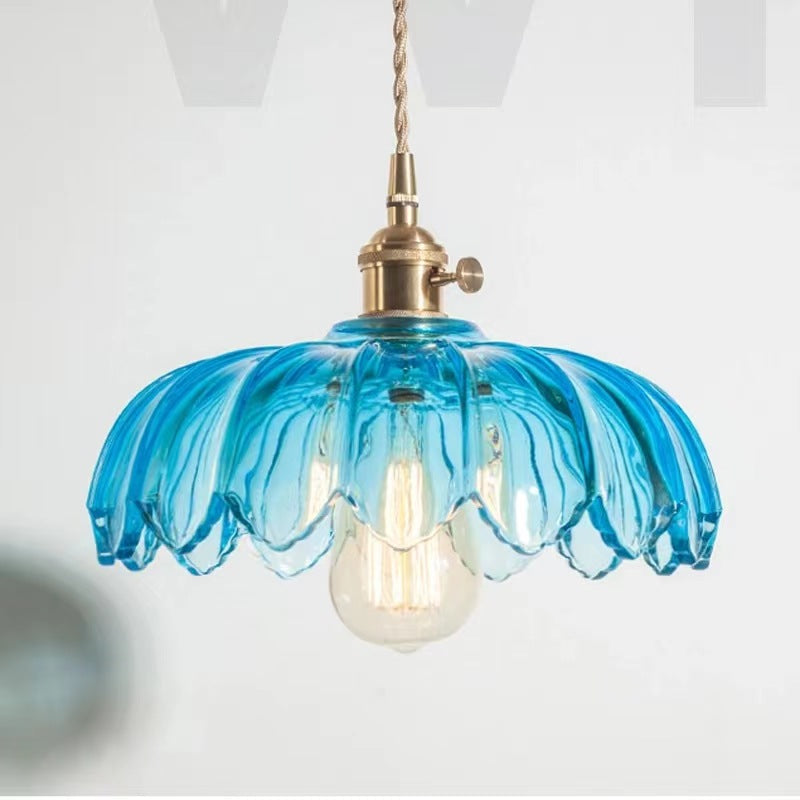 Valentina Retro LED Pendelleuchte Glas/Metall Blume Esszimmer