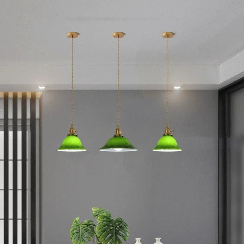 Valentina Rustikal Vintage LED Pendelleuchte Grün Glas Esszimmer