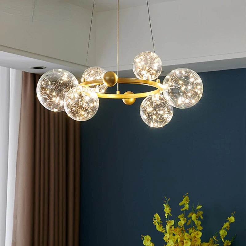 Valentina Kreis Kronleuchter Metall Glas Wohnzimmer Schlafzimmer Esszimmer