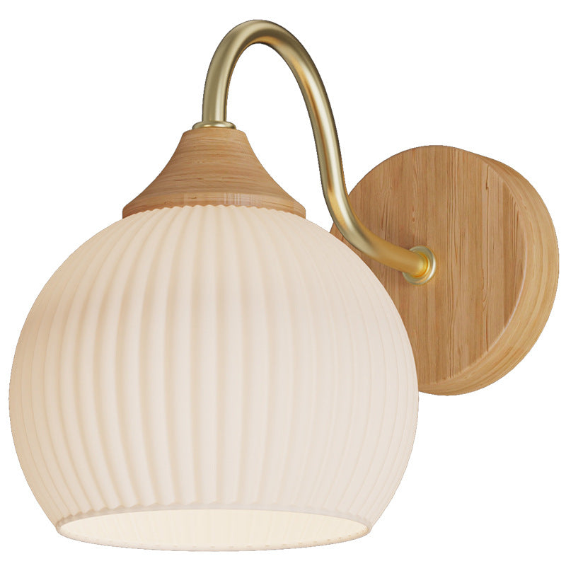 Muto Nordic LED Innenwandleuchte Glas Holz Schlaf Wohnzimmer