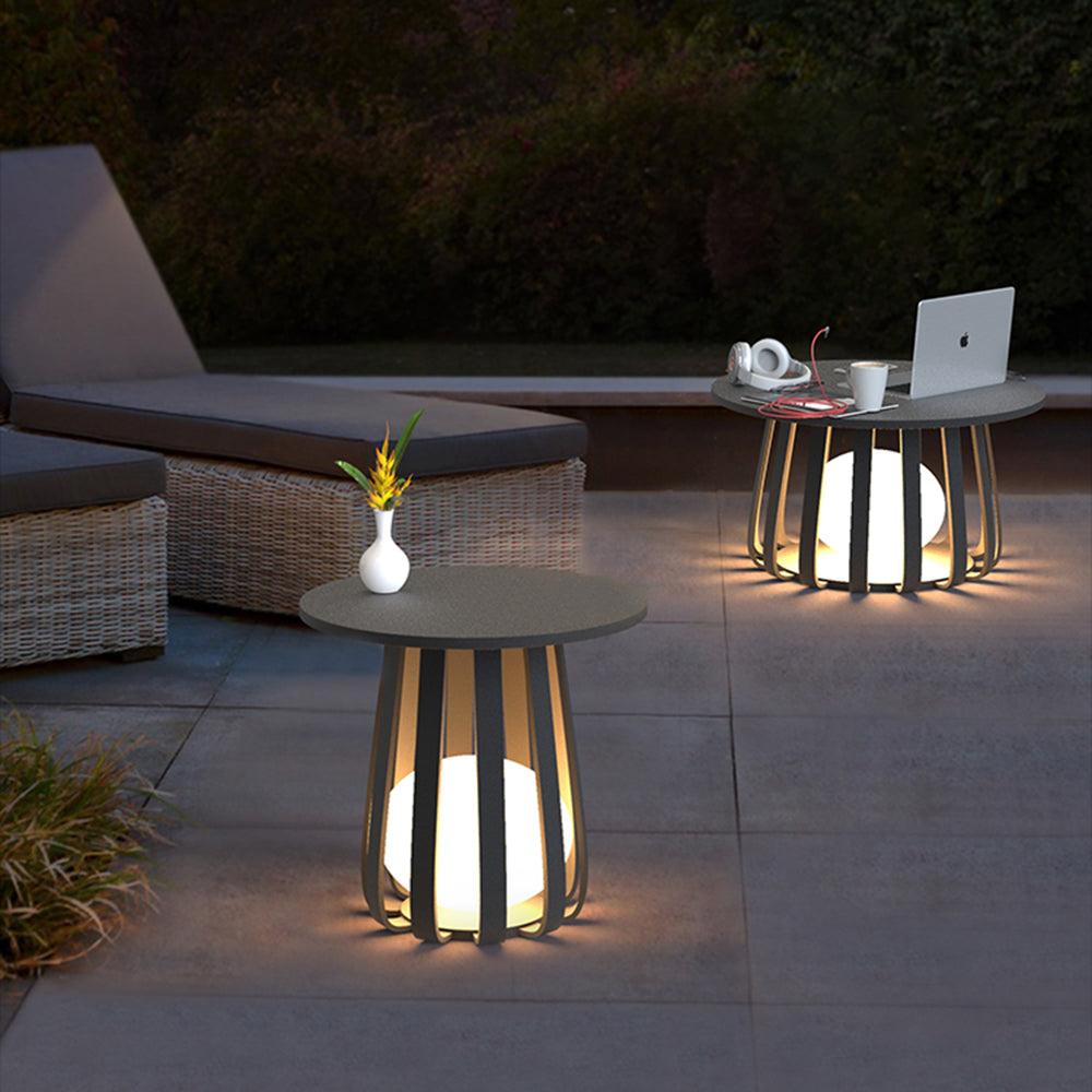 Ray Modern LED Außenstehleuchte mit Tisch Schwarz Garten Metall Solar 2 Stile