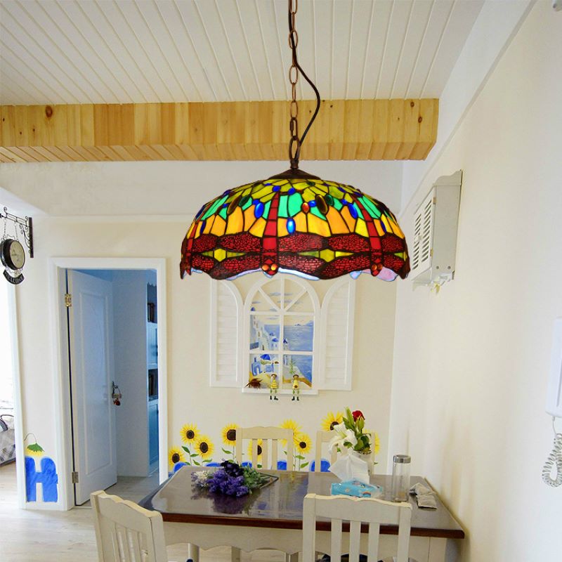 Arisha Vintage Art LED Pendelleuchte Farbig Glas Wohnzimmer