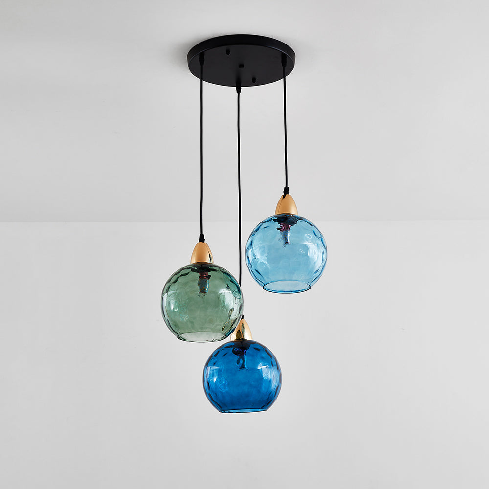 Aria Pendelleuchte Buntem Glas Kugel Schlafzimmer /Wohnzimmer 3 flamming