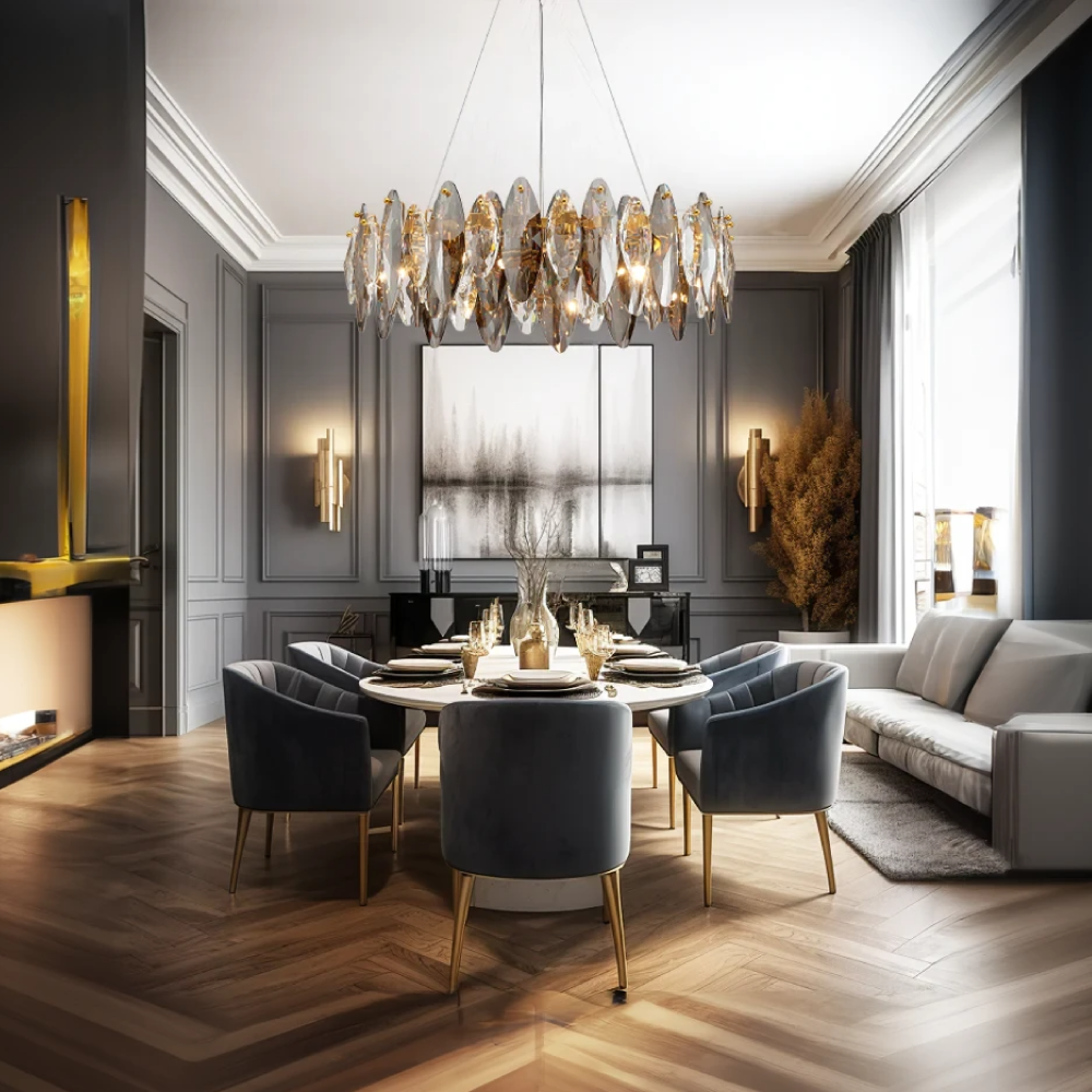 Kristy Kristall LED Kronleuchter Gold Glas/Metall Wohnzimmer