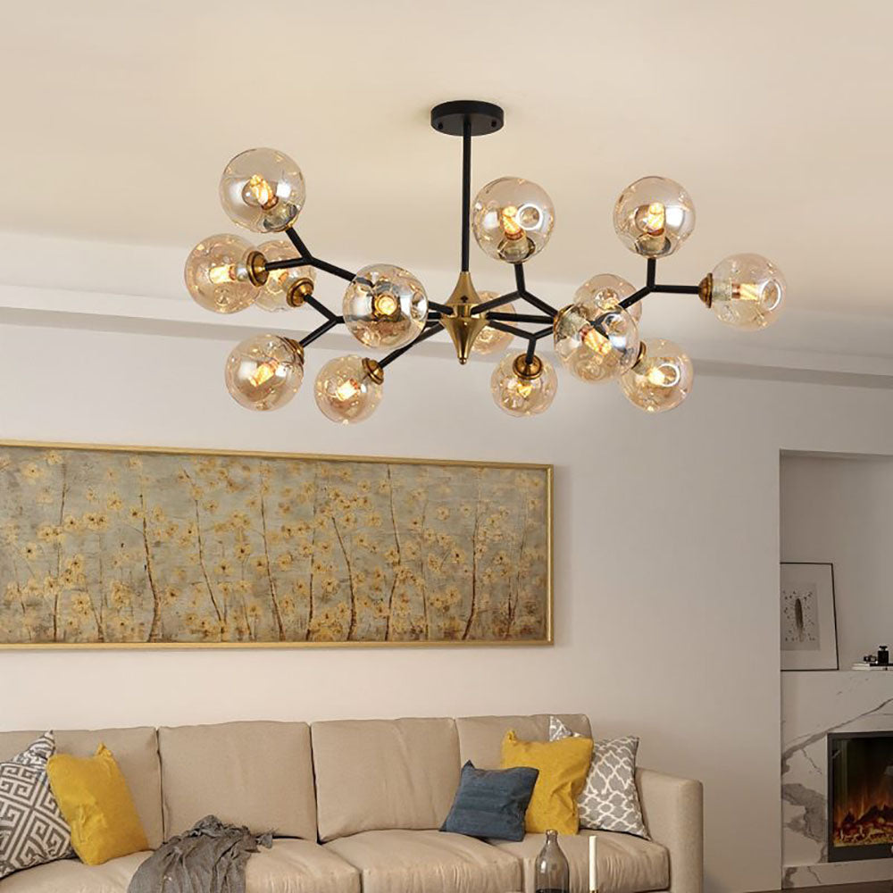Valentina Industriale LED Kronleuchter Gold Schlaf/Wohnzimmer Glas Metall mit 4 Größen