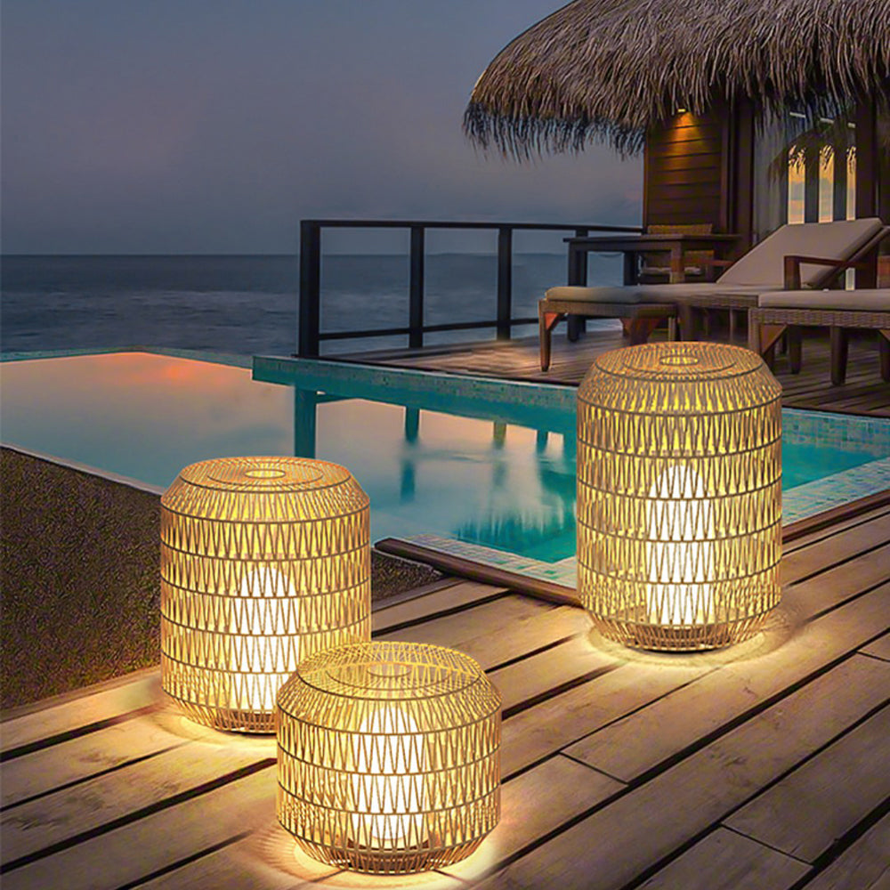 Ritta Moderne Design LED AußenleuchteGold Garten/Flur/Terrasse Holz Rattan Metall+Ratten