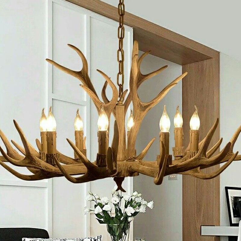 Epoch Vintage Kronleuchter Horn Natur Weiß/Braun/Kaffee Wohnzimmer Harz