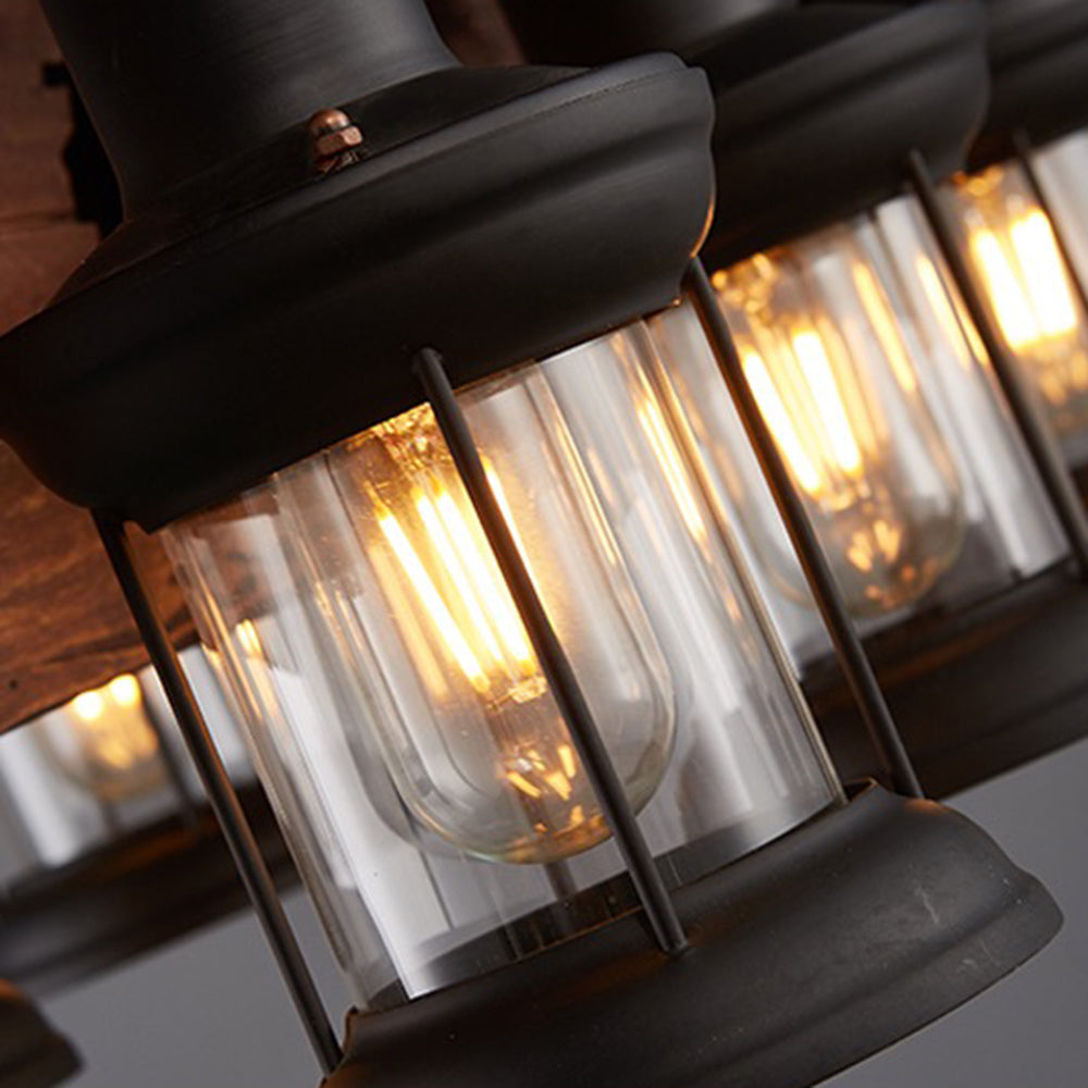 Epoch Vintage LED Pendelleuchte Ruder Käfig Wohnzimmer, Metall Holz