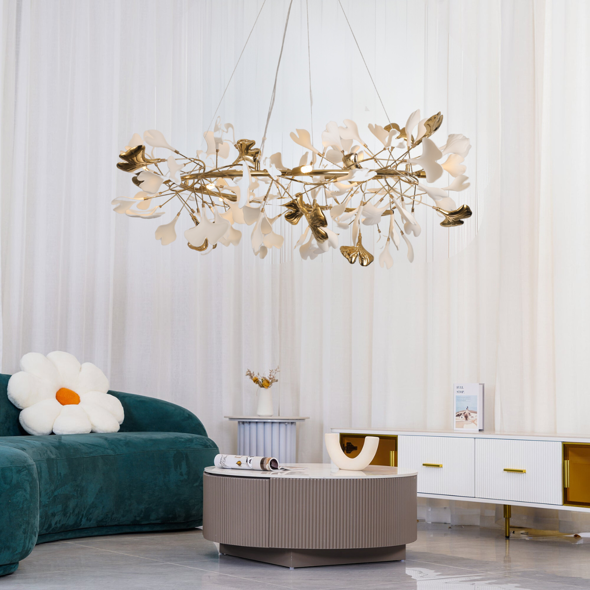Olivia Ring Runde Kronleuchter Moderner gold LED Keramik