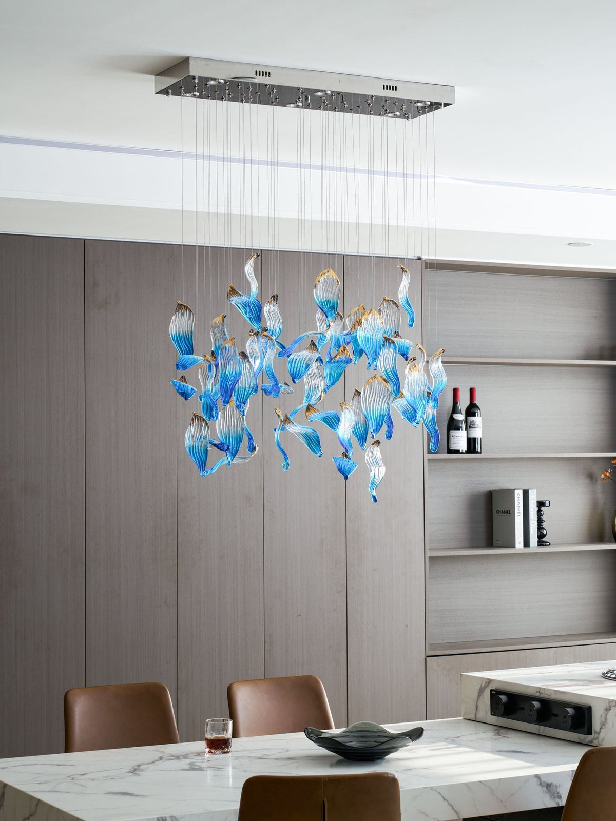 Asteria Wellen-geblasene Glas Kronleuchter in Kieselsteinform