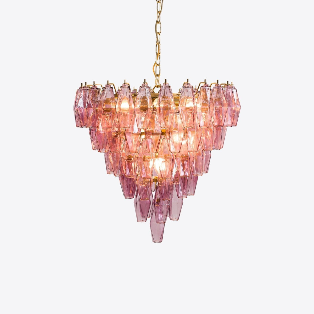 Eirenora Kronleuchter aus rosa facettiertem Glas in Schichtbauweise Vintage