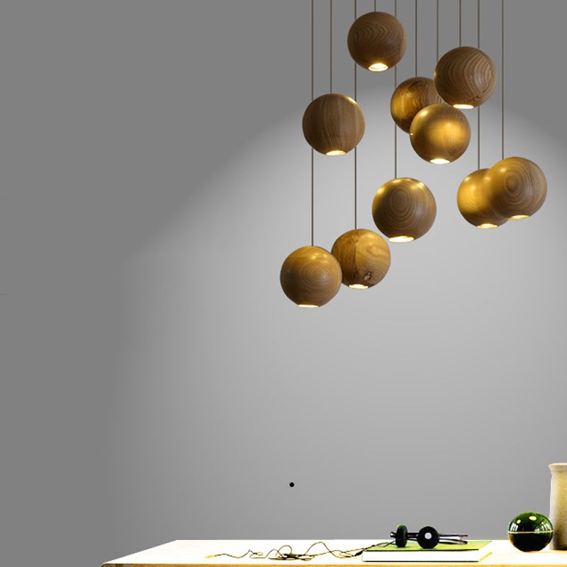 Muto Pendelleuchte Kugel Braun Wohn/Schlaf/Esszimmer Holz Cluster 1/7/10/16-flammig