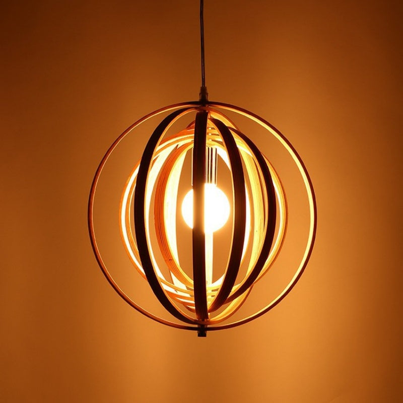 Muto Japanisch LED Pendelleuchte Schwarz/Gold Holz Schlafzimmer