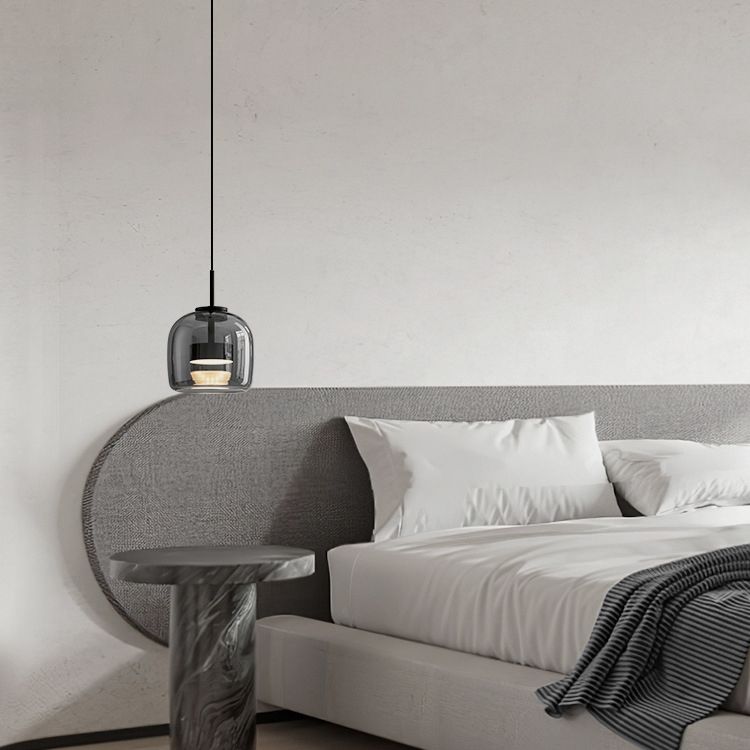 Valentina Modern LED Pendelleuchte Schale Wohnzimmer Schlafzimmer, Schwarz, Glas