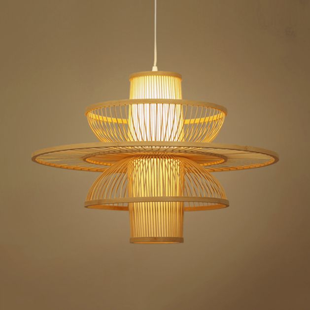 Muto Modern LED Pendelleuchte Schwarz/Beige Wohn/Ess/Schlafzimmer Esstisch Rattan