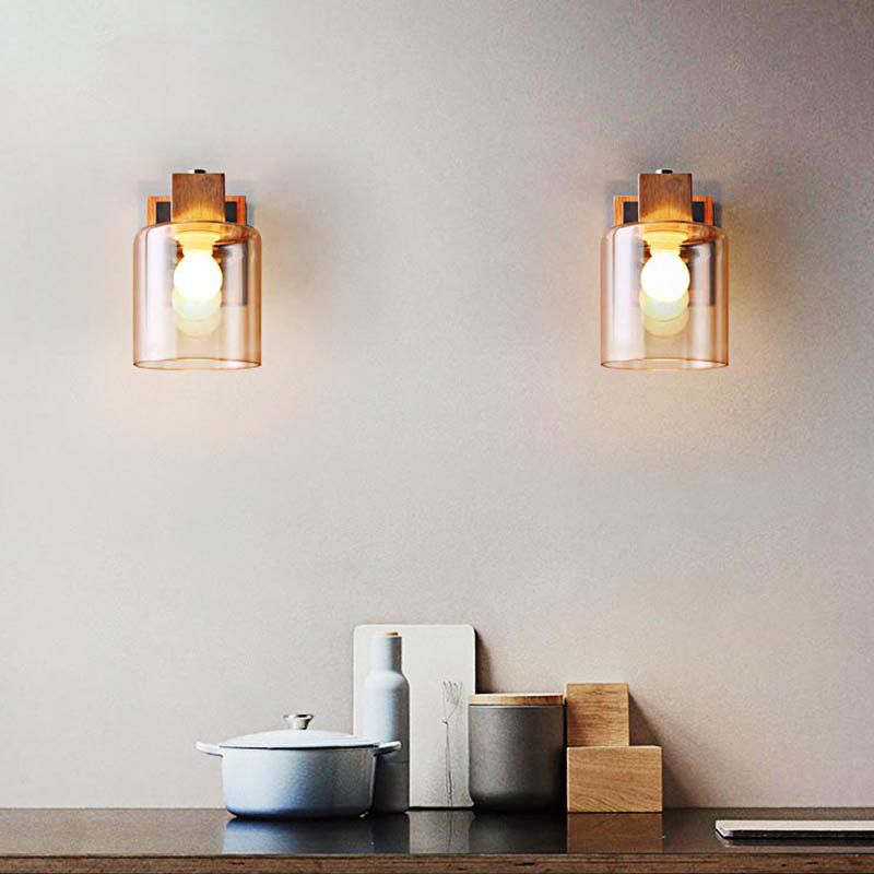 Arisha Mini-Wandleuchte, Holz & Glas für Wohnzimmer