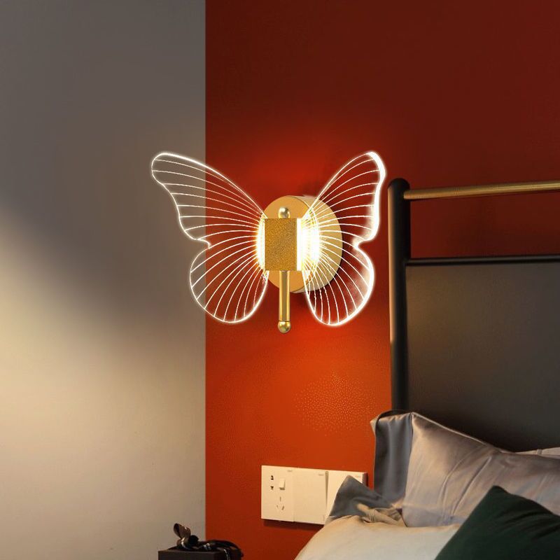 Arisha Modern Niedlicher Schmetterling LED Wandleuchte Gold Wohn/Schlafzimmer Metall