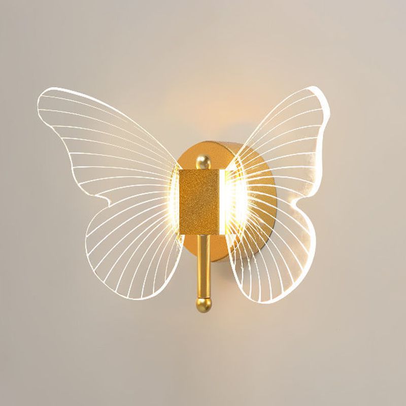 Arisha Modern Niedlicher Schmetterling LED Wandleuchte Gold Wohn/Schlafzimmer Metall