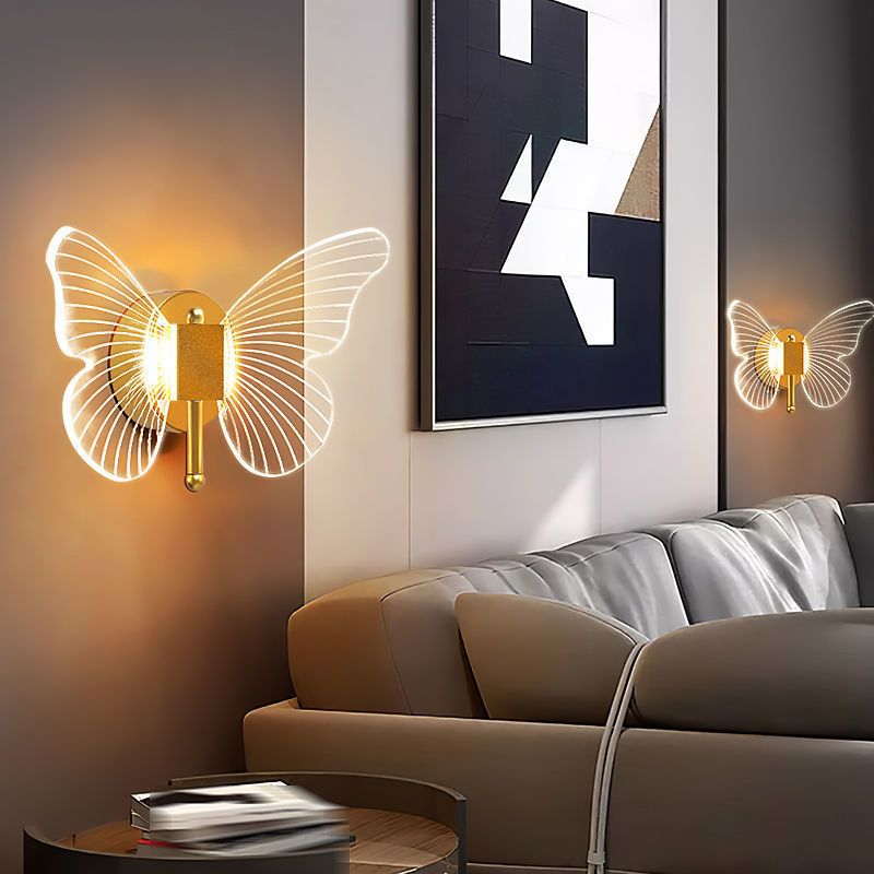Arisha Modern Niedlicher Schmetterling LED Wandleuchte Gold Wohn/Schlafzimmer Metall