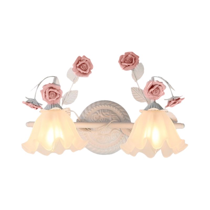 Arisha Vintage Blumen LED Wandlampen Blau/Rosa Badezimmer Metall Glas 2/3Leuchten