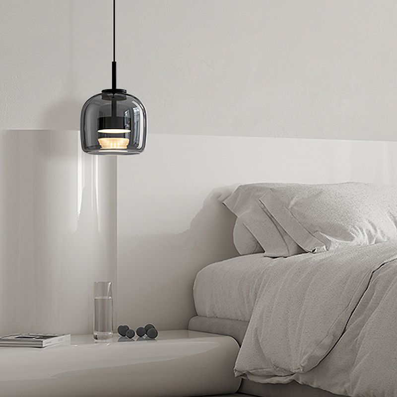 Valentina Modern LED Pendelleuchte Schale Wohnzimmer Schlafzimmer, Schwarz, Glas