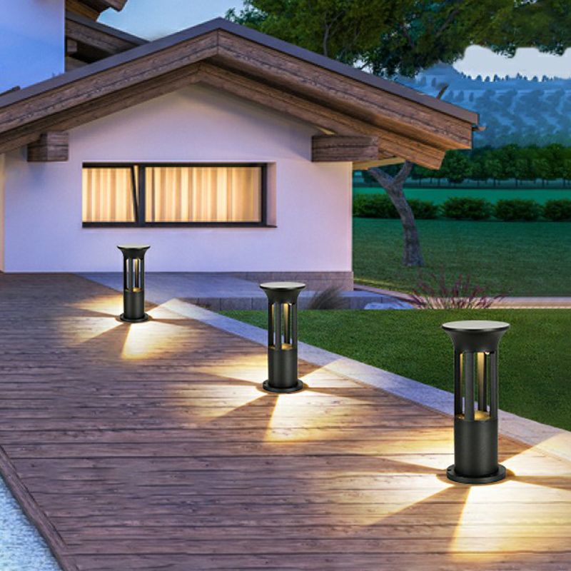 Ray Modern Stehend LED Außenleuchte Zylindrisch Solarenergie Schwarz Garten Metall