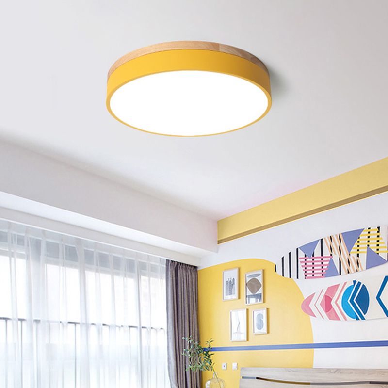 Aria Modern LED Deckenleuchte Rund, Weiß/Gelb/Grün/Grau, Schlafzimmer, Metall Holz