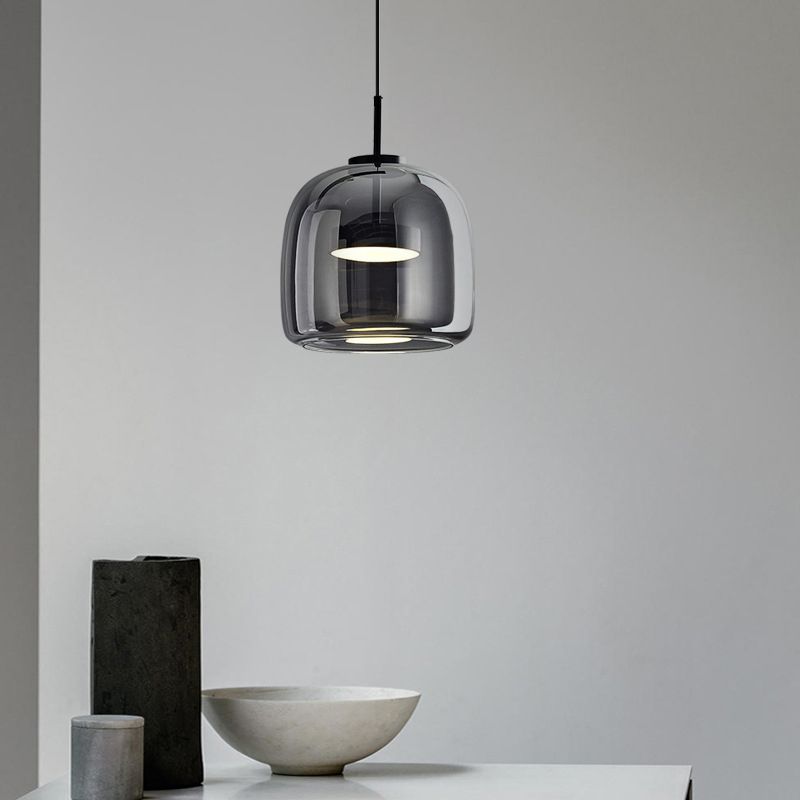 Valentina Modern LED Pendelleuchte Schale Wohnzimmer Schlafzimmer, Schwarz, Glas