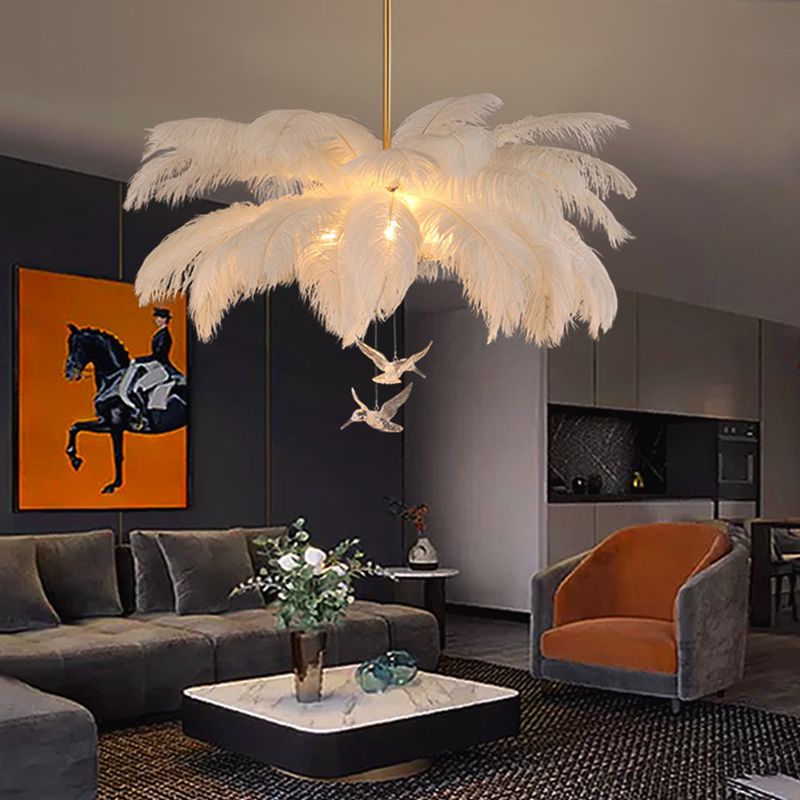 O'Moore Kronleuchter Feder Weiß Schlaf/Wohnzimmer