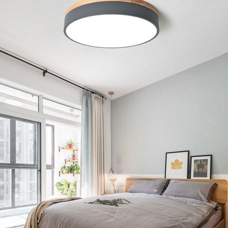 Aria Modern LED Deckenleuchte Rund, Weiß/Gelb/Grün/Grau, Schlafzimmer, Metall Holz