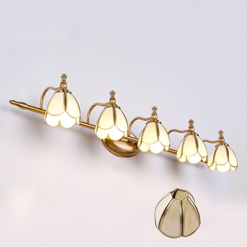 Arisha Retro Blume LED Wandleuchte Weiß/Gelb Bade/Wohnzimmer Metall Glas 2/3/4/5 Leuchten