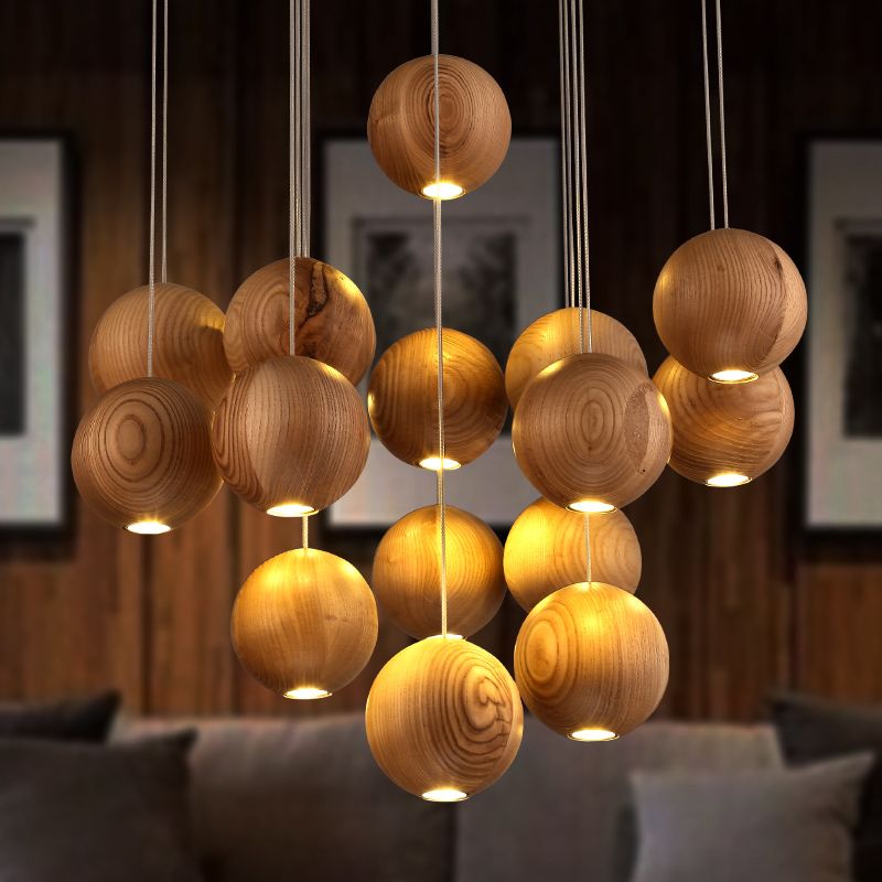Muto Pendelleuchte Kugel Braun Wohn/Schlaf/Esszimmer Holz Cluster 1/7/10/16-flammig