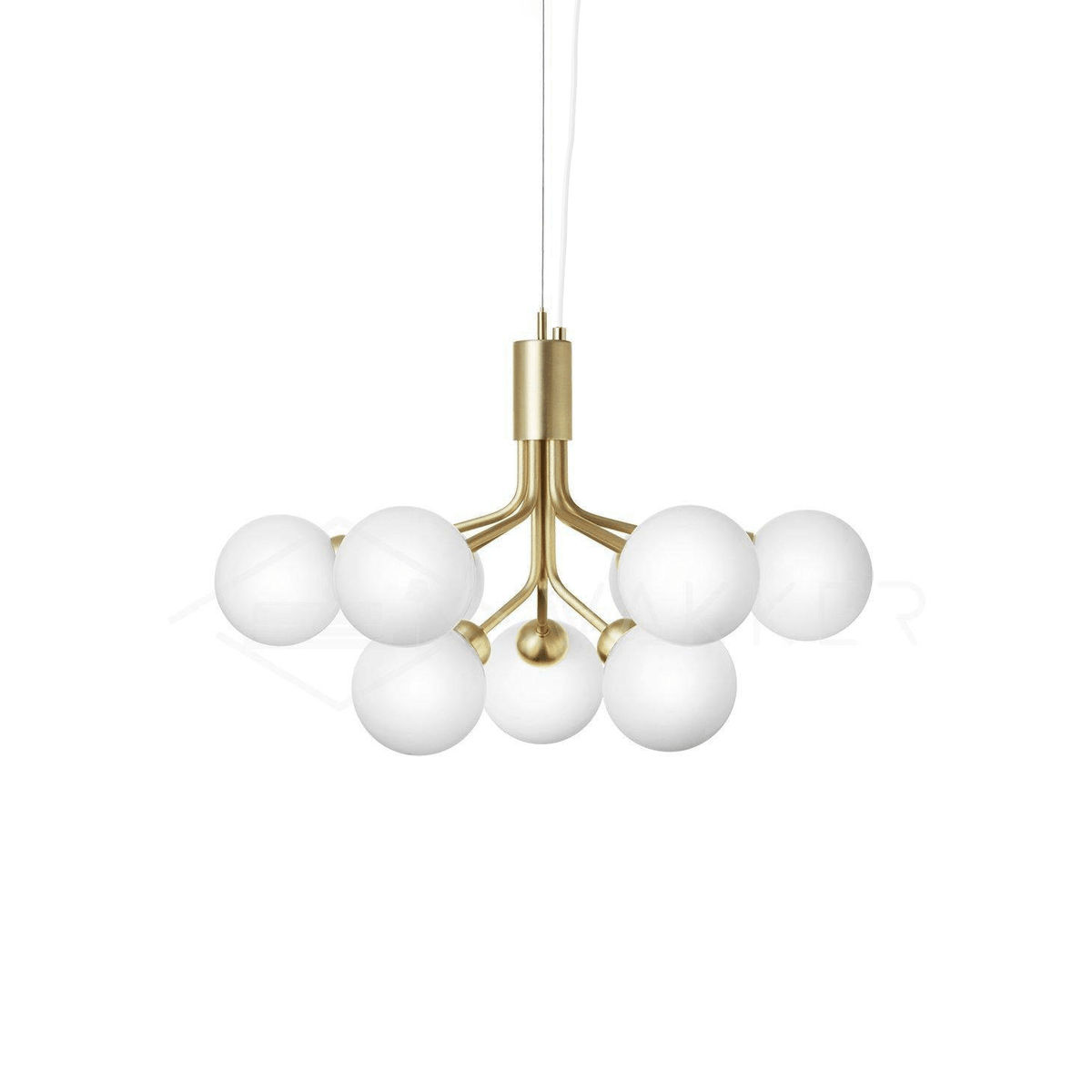 Eirelelle Pendelleuchte mit Glas-Kugel-Cluster in Messing