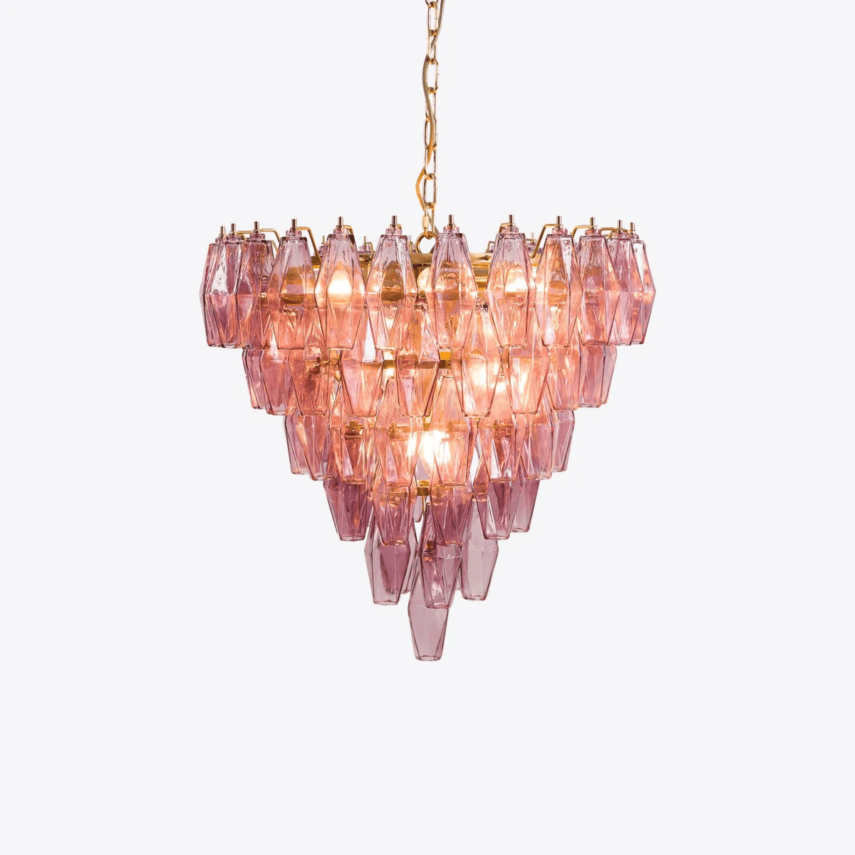 Eirenora Kronleuchter aus rosa facettiertem Glas in Schichtbauweise Vintage