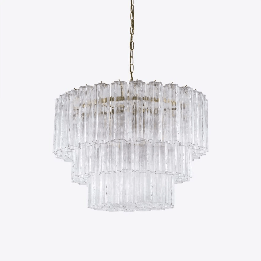 Eiranora Kronleuchter fünf Ebenen geriffelte Glasmrohren Mid-Century