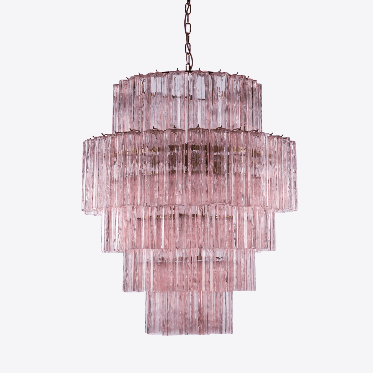 Eiraora Kronleuchter aus rosa prismenförmigem Glas in Schichten elegant