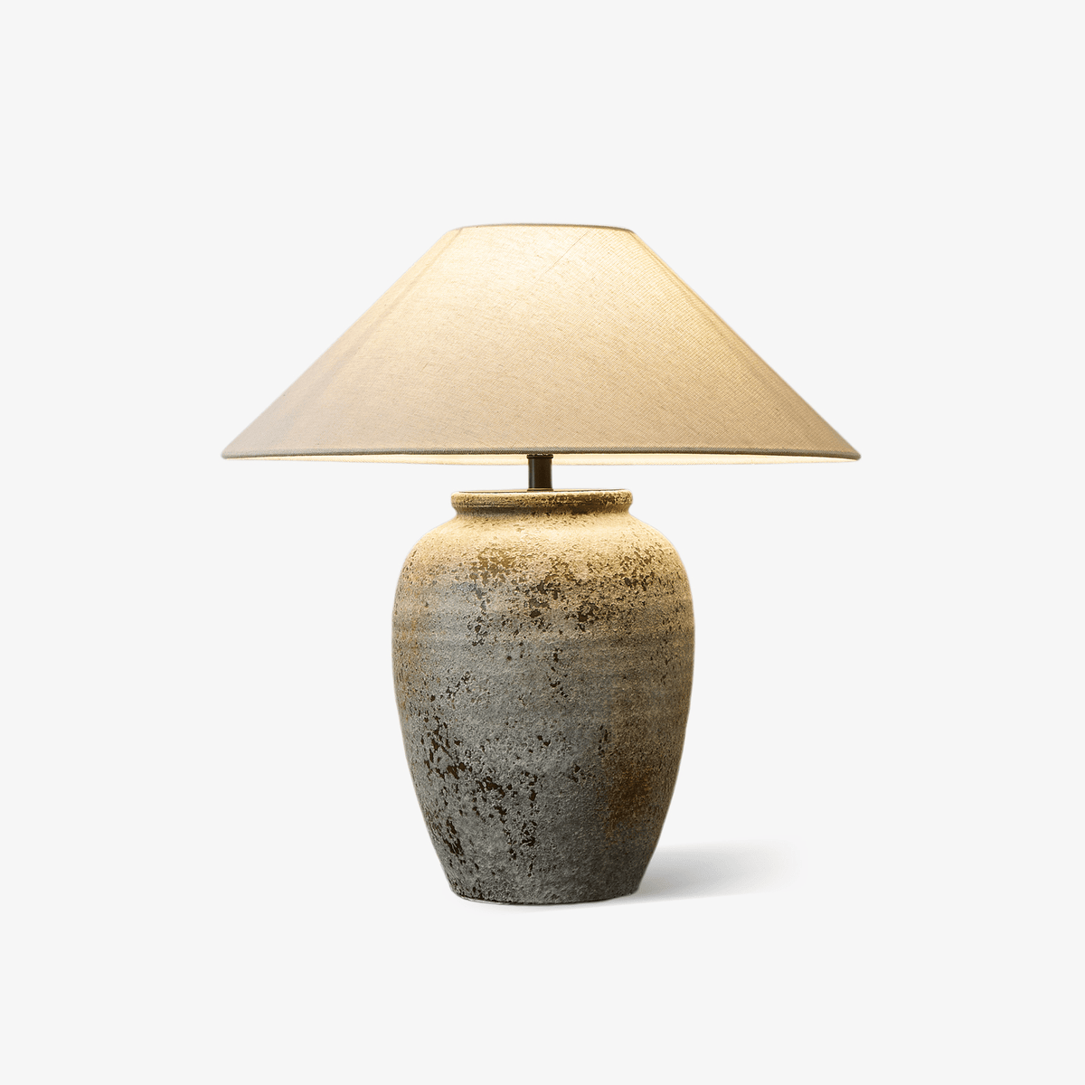 Terra Keramik- und Stoff-Tischleuchte in Grau & Beige