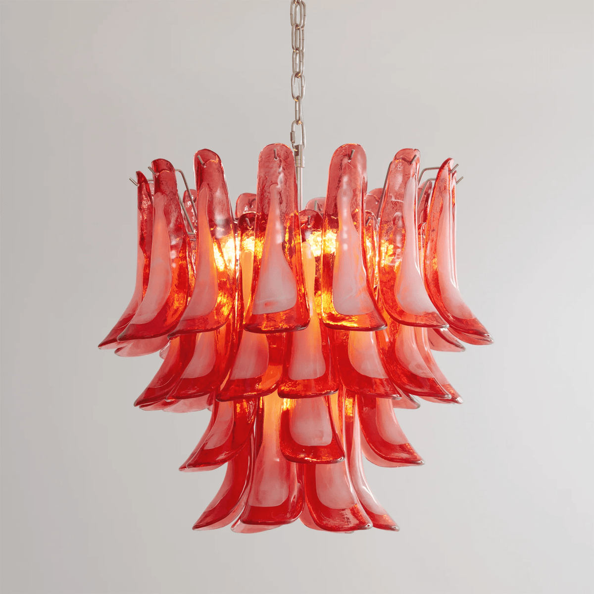 Celoelle Kronleuchter Karmesin Murano-Glasblüten geschichtet Vintage