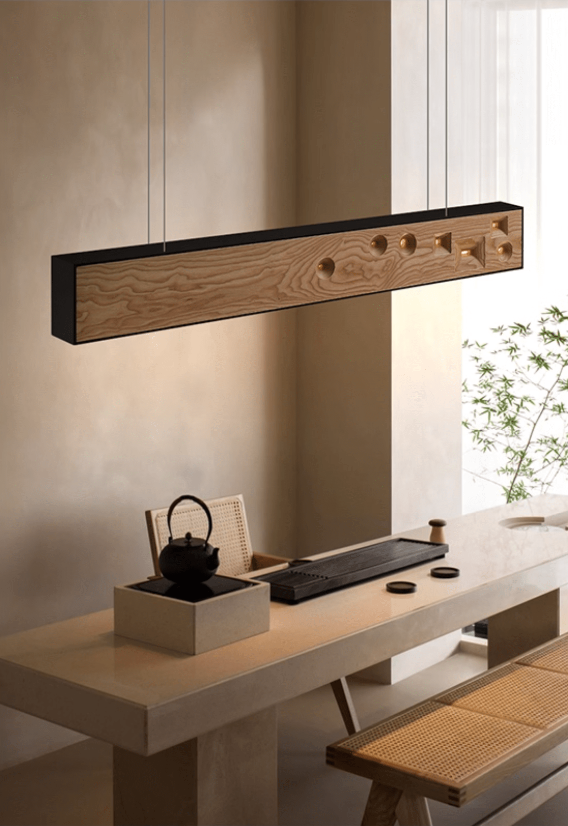 Elvorora Pendelleuchte Holz Linear LED Edelstein