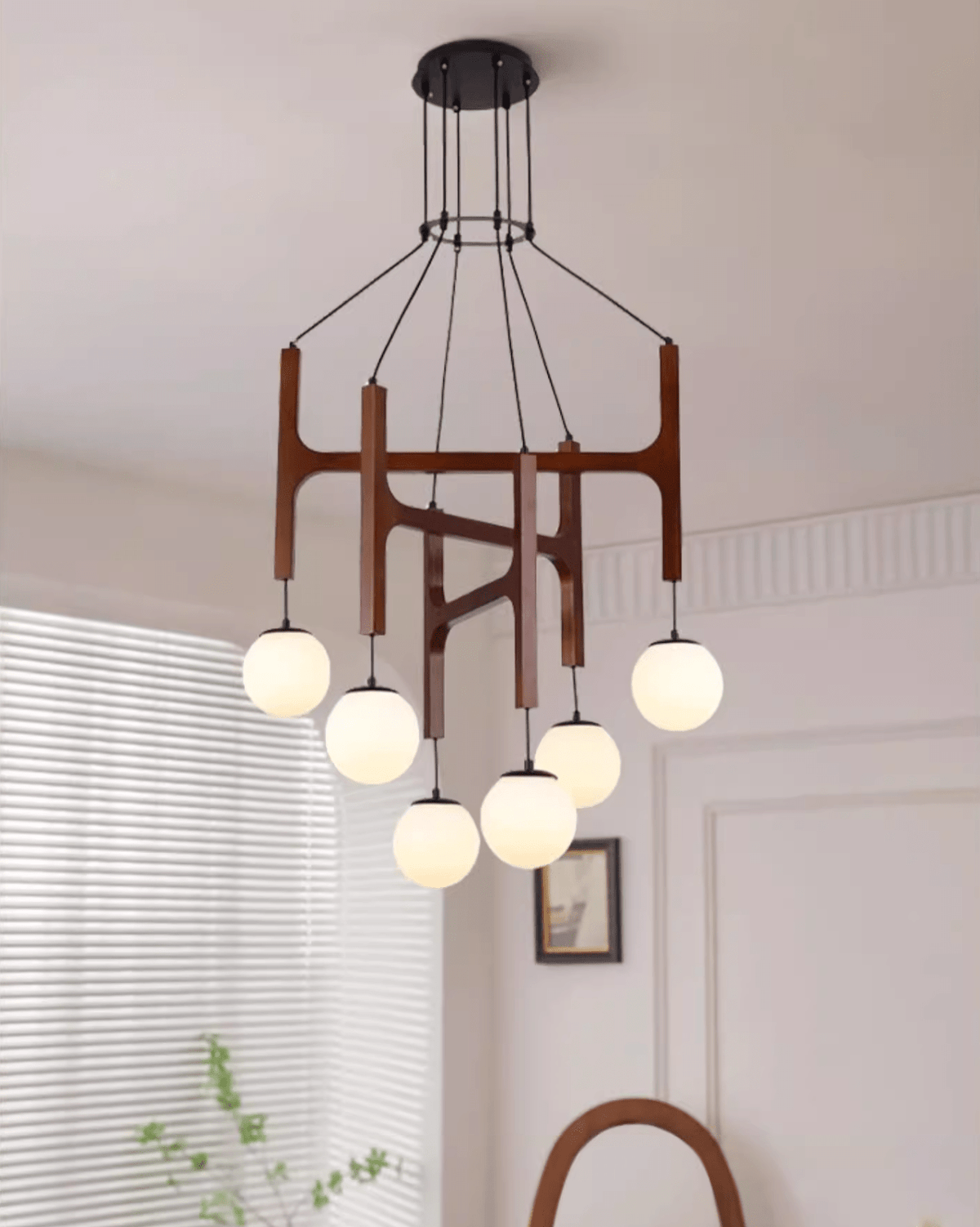 Xylocube Geometrische Pendelleuchte aus Holz mit Kugeln