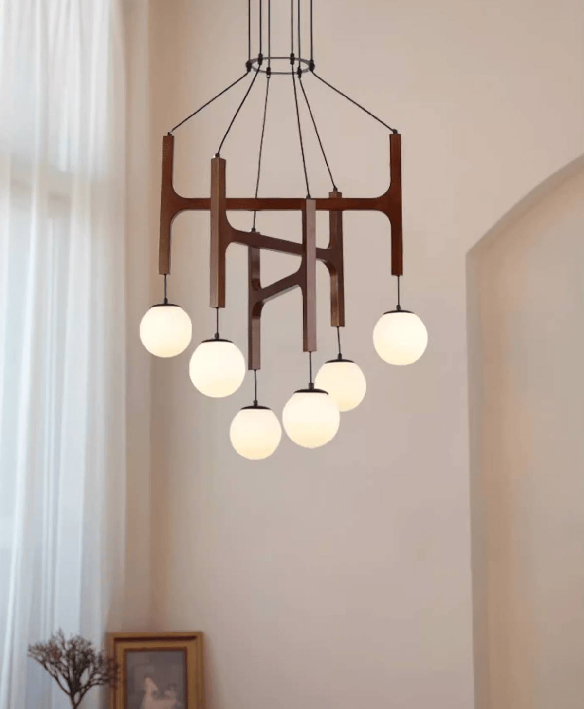 Xylocube Geometrische Pendelleuchte aus Holz mit Kugeln