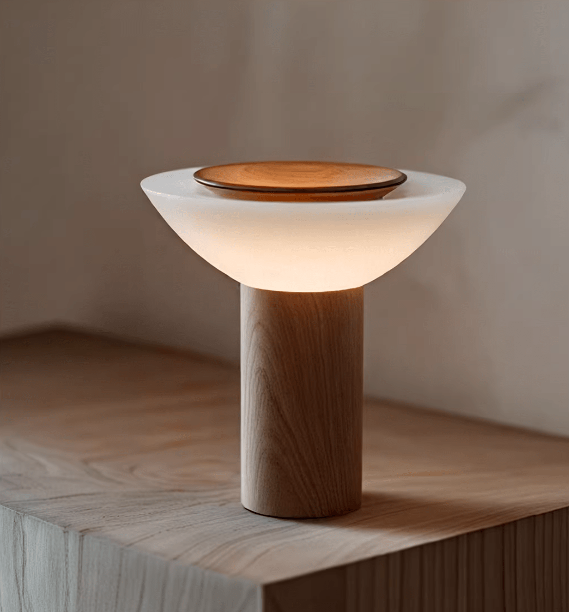 Rinenine Tischleuchte aus Holz