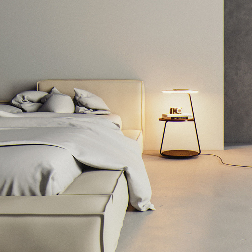 Muto Natural Stehlampe, Mit Tisch, Rund, Holz, Schlafzimmer