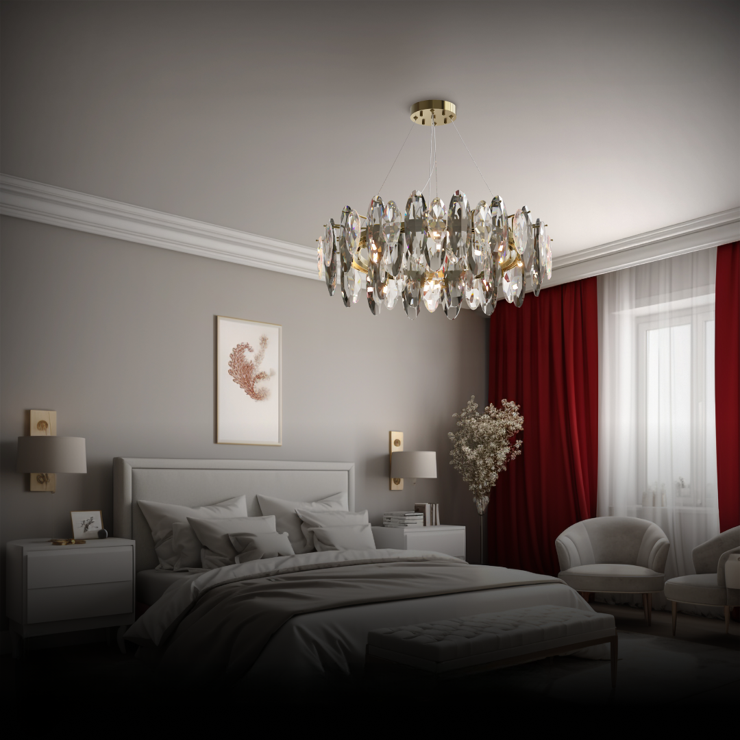Kristy Kristall LED Kronleuchter Gold Glas/Metall Wohnzimmer